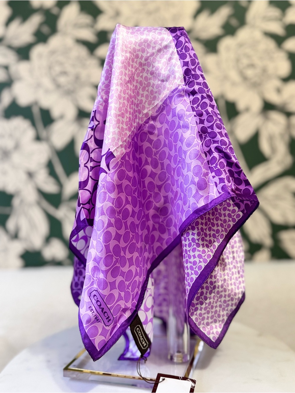 Coach Purple Signature Silk Scarf NWT